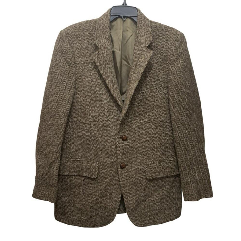 Vintage Curlee Brown Tweed Sport Coat Herringbone Blazer 42 Tailored in USA